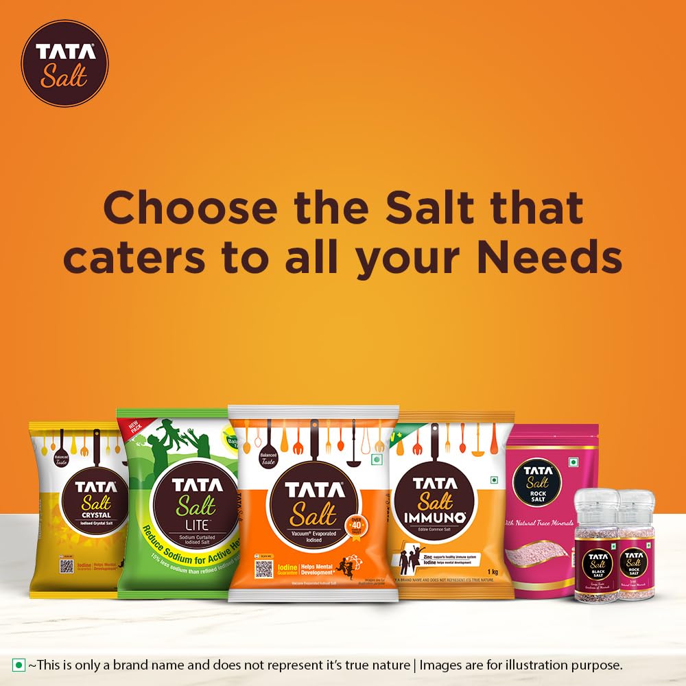 Tata Salt 1 Kg | Free flowing & Iodised Namak | Vacuum Evaporated | Salt in Fresh