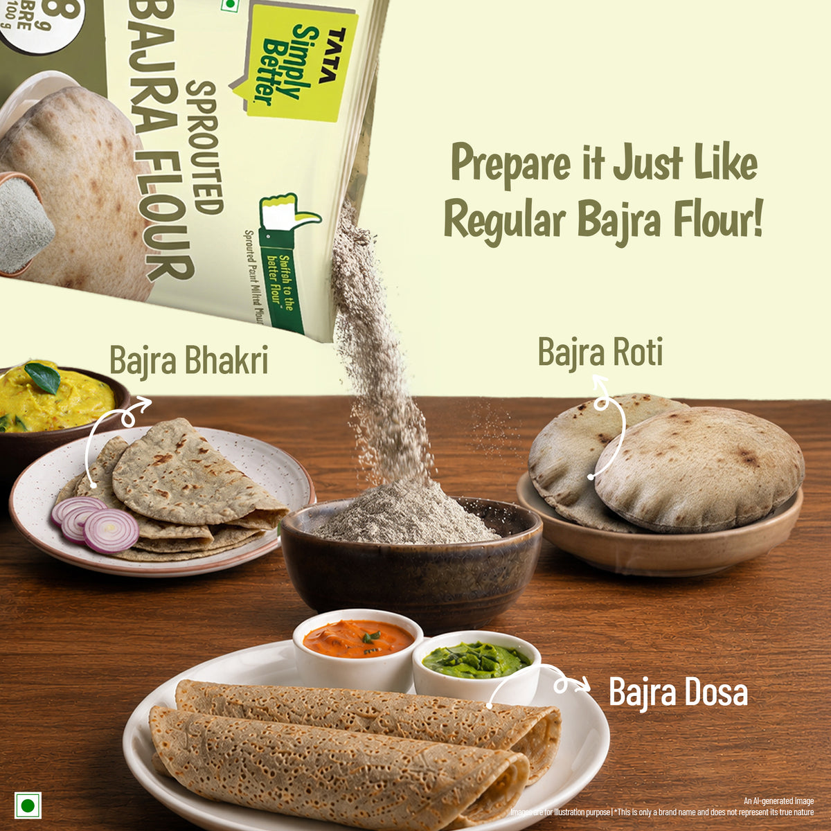 Tata Simply Better Sprouted Bajra Flour | 8g Fibre per 100g | 500g Pack