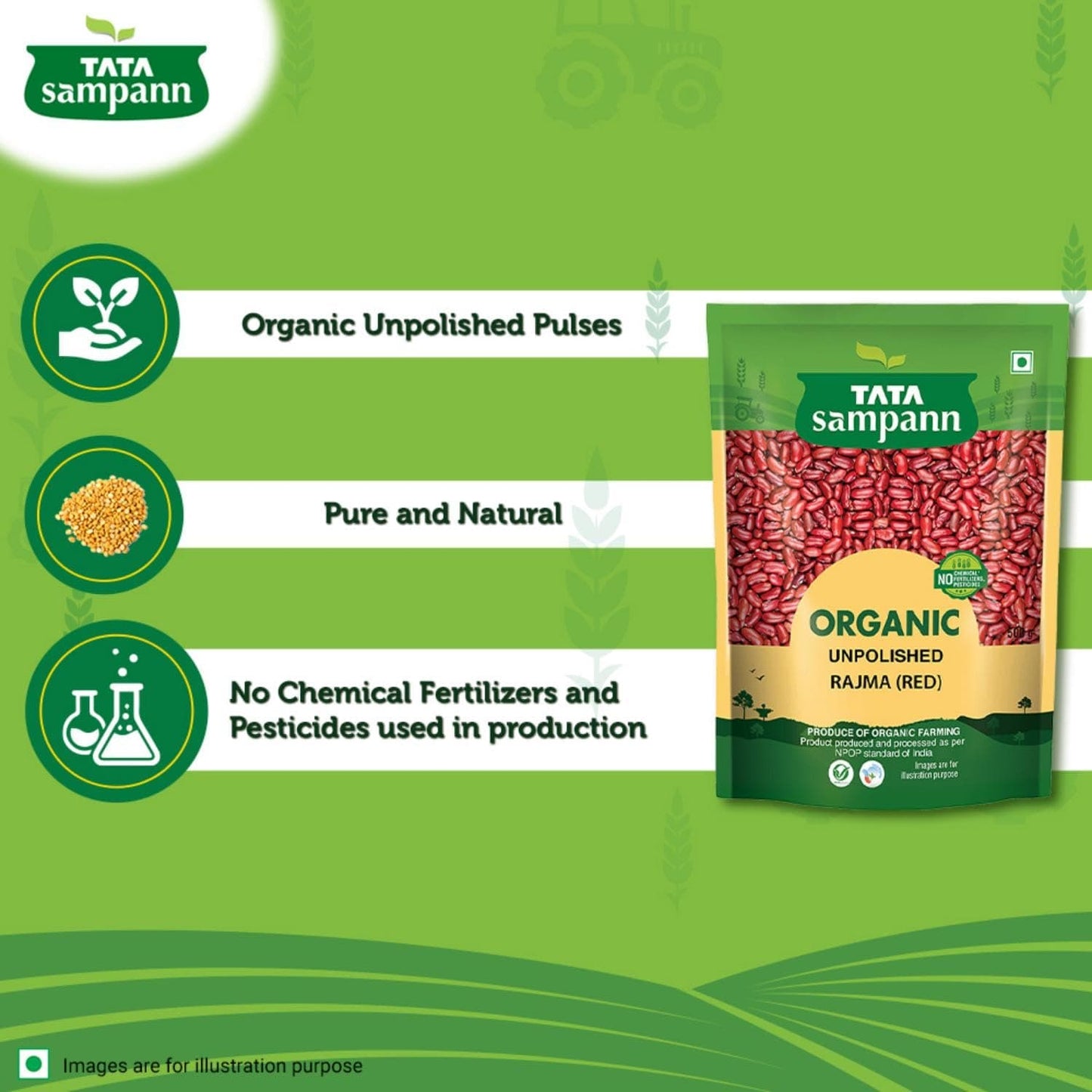 Organic Rajma (Red) Unpolished | Rich in Nutrients | Stringent quality check | 500g