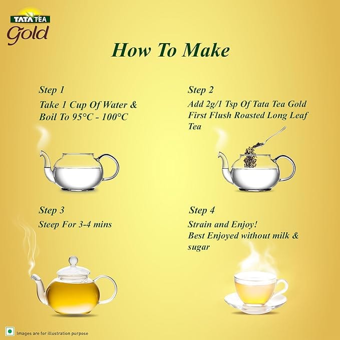 Tata Tea Gold First Flush, 250g, Roasted Long Leaf Tea, Rich Taste & Smoky Aroma