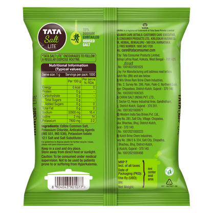 Tata Salt Lite | Low Sodium | Iodised |Free Flowing | Lesser Sodium, Balanced Taste | 1kg
