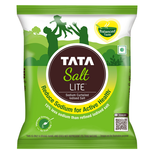 Tata Salt Lite | Low Sodium | Iodised |Free Flowing | Lesser Sodium, Balanced Taste | 1kg