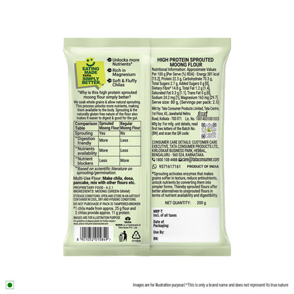 Tata Simply Better High Protein Sprouted Moong Flour | 11g Protein in 2 Chillas | 200g Pack