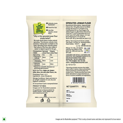Tata Simply Better Sprouted Jowar Flour | 8g Fibre per 100g | 500g Pack