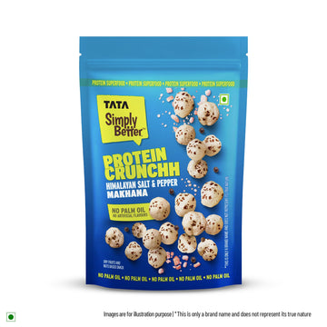 Tata Simply Better Himalayan Salt & Pepper Flavoured Makhana | 50g | Double Roasted for 2X Crunch, With No Palm Oil & Artificial Flavours, Dry Fruits & Nuts Based Snack, Made with Olive Oil