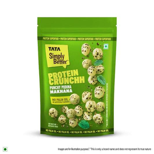 Tata Simply Better Punchy Pudina Flavoured Makhana | 50g | Double Roasted for 2X Crunch, With No Palm Oil & Artificial Flavours, Dry Fruits & Nuts Based Snack, Made with Olive Oil