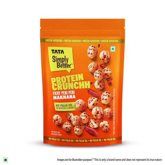 Tata Simply Better Peri Peri Makhana | 50g | Double Roasted for 2X Crunch, With No Palm Oil & Artificial Flavours, Dry Fruits & Nuts Based Snack, Made with Olive Oil