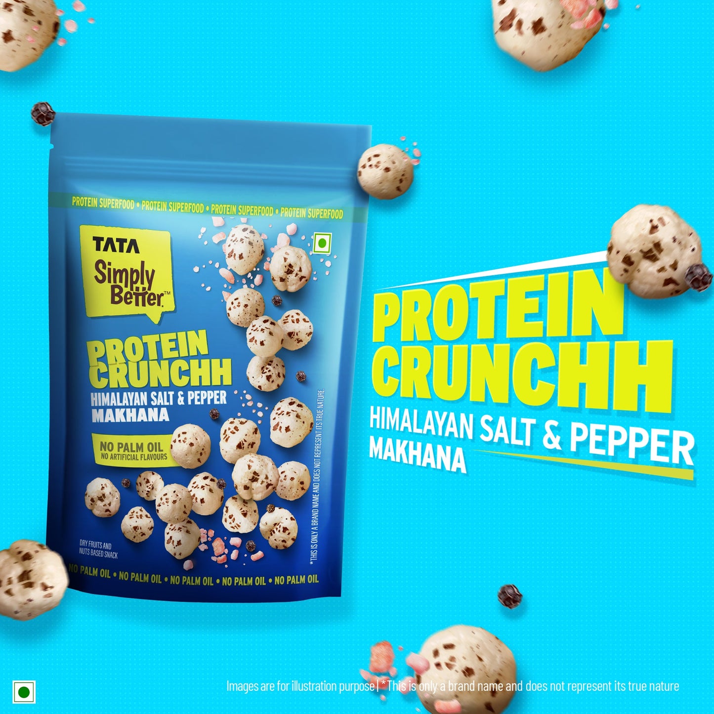 Tata Simply Better Himalayan Salt & Pepper Flavoured Makhana | 50g | Double Roasted for 2X Crunch, With No Palm Oil & Artificial Flavours, Dry Fruits & Nuts Based Snack, Made with Olive Oil