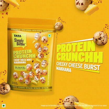 Tata Simply Better Cheeky Cheese Burst Flavoured Makhana | 50g | Double Roasted for 2X Crunch, With No Palm Oil & Artificial Flavours, Dry Fruits & Nuts Based Snack, Made with Olive Oil