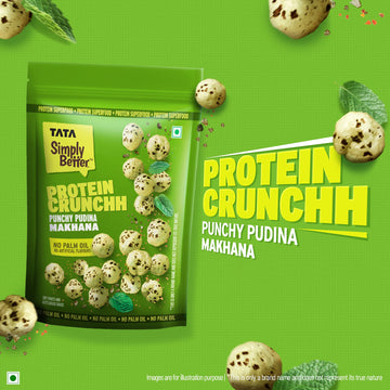 Tata Simply Better Punchy Pudina Flavoured Makhana | 50g | Double Roasted for 2X Crunch, With No Palm Oil & Artificial Flavours, Dry Fruits & Nuts Based Snack, Made with Olive Oil