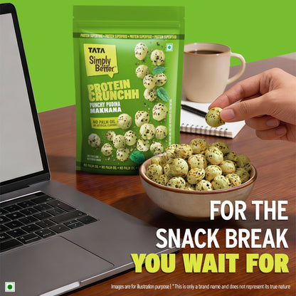 Tata Simply Better Punchy Pudina Flavoured Makhana | 50g | Double Roasted for 2X Crunch, With No Palm Oil & Artificial Flavours, Dry Fruits & Nuts Based Snack, Made with Olive Oil