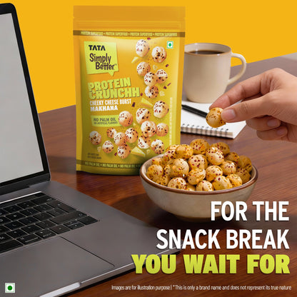 Tata Simply Better Cheeky Cheese Burst Flavoured Makhana | 50g | Double Roasted for 2X Crunch, With No Palm Oil & Artificial Flavours, Dry Fruits & Nuts Based Snack, Made with Olive Oil
