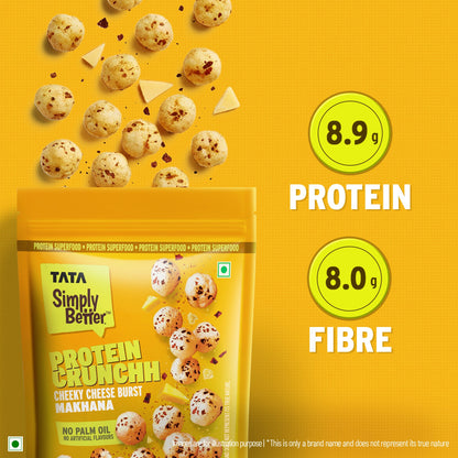 Tata Simply Better Cheeky Cheese Burst Flavoured Makhana | 50g | Double Roasted for 2X Crunch, With No Palm Oil & Artificial Flavours, Dry Fruits & Nuts Based Snack, Made with Olive Oil