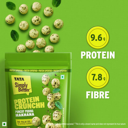 Tata Simply Better Punchy Pudina Flavoured Makhana | 50g | Double Roasted for 2X Crunch, With No Palm Oil & Artificial Flavours, Dry Fruits & Nuts Based Snack, Made with Olive Oil