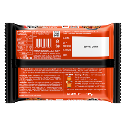 Chings Korean Ramen Kimchi & Spicy Noodles | 112g makes 500g Soupy Ramen meal