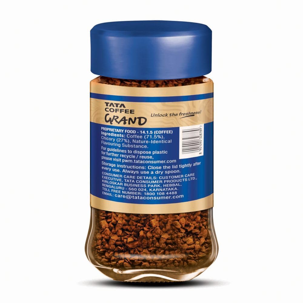 Tata Coffee Grand Classic | Instant Coffee, 45g Jar | Chicory Mix With Strong Taste & Rich Aroma | With Flavour Locked Decoction Crystals
