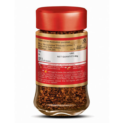 Tata Premium Instant Coffee | 45g Jar | 100% Pure Coffee | With Flavour Locked Decoction Crystals, Rich Aroma & Great Taste
