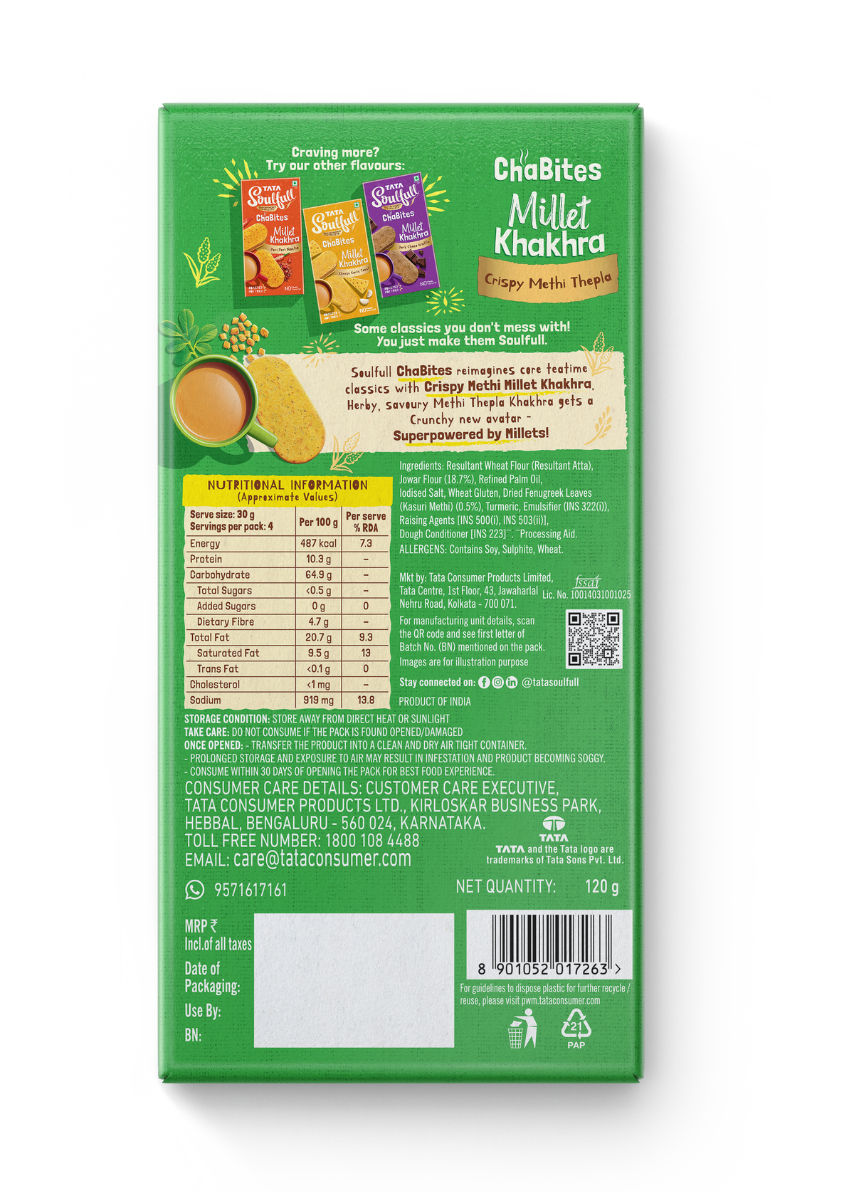 Tata Soulfull Millet Khakra Crispy Methi thepla - 120g