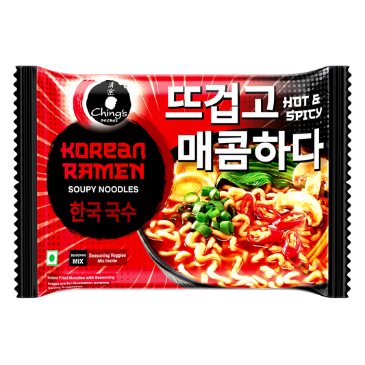 Chings Korean Ramen Hot & Spicy Noodles | 112g makes 500g Soupy Ramen meal