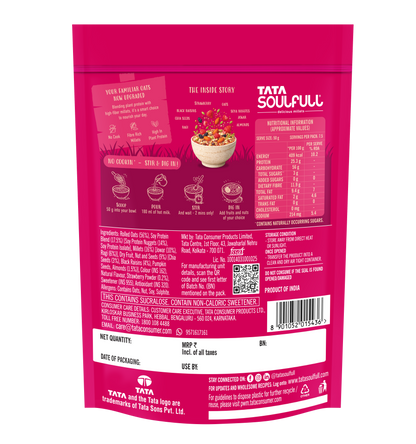 Tata Soulfull No Cook Millet Hi Protein Oats Berry Chia, 375g, 25g Plant Protein, High Fibre