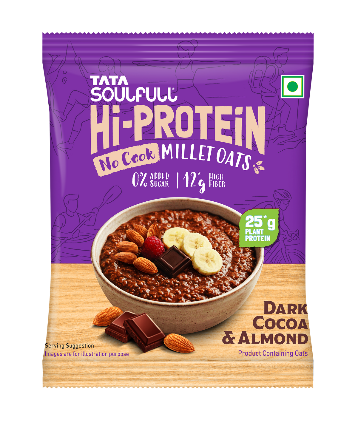 Tata Soulfull No Cook Millet Hi Protein Oats Dark Cocoa & Almond, 375g, 25g Plant Protein, 8g High Fibre