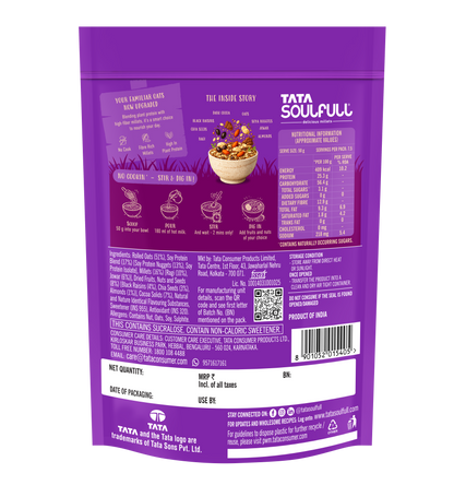 Tata Soulfull No Cook Millet Hi Protein Oats Dark Cocoa & Almond, 375g, 25g Plant Protein, 8g High Fibre