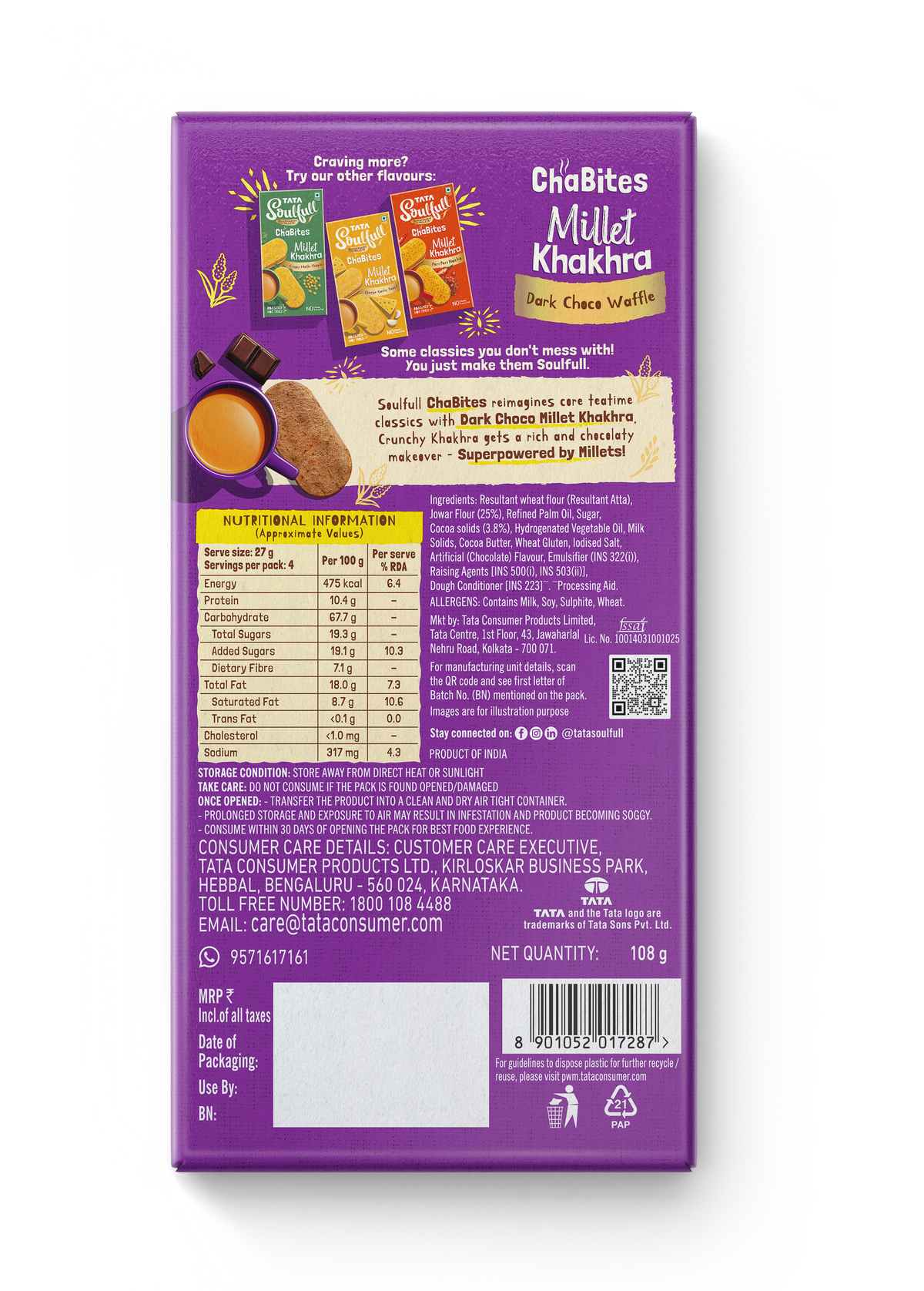 Tata Soulfull Millet Khakra Dark choco Waffle - 108g