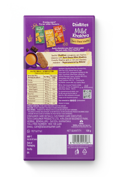 Tata Soulfull Millet Khakra Dark choco Waffle - 108g