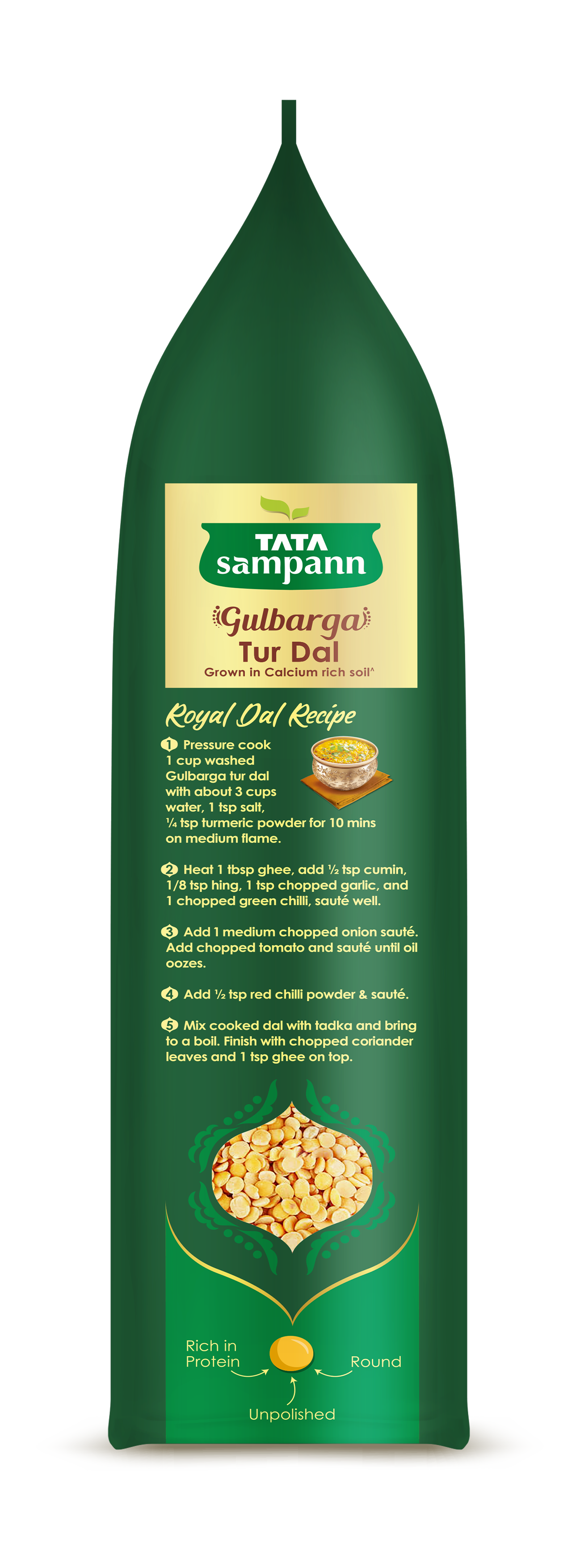 Tata Sampann Unpolished Gulbarga Toor Dal | 1 Kg | Sourced from Gulbarga