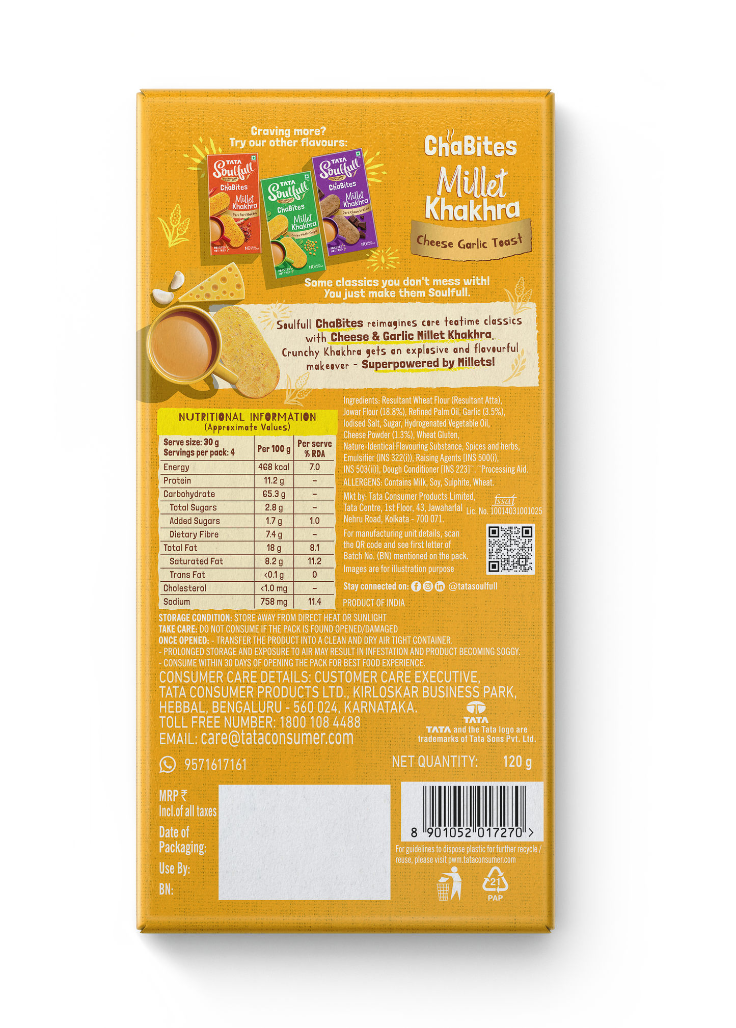 Tata Soulfull Millet Khakra Cheese Garlic Toast - 120g