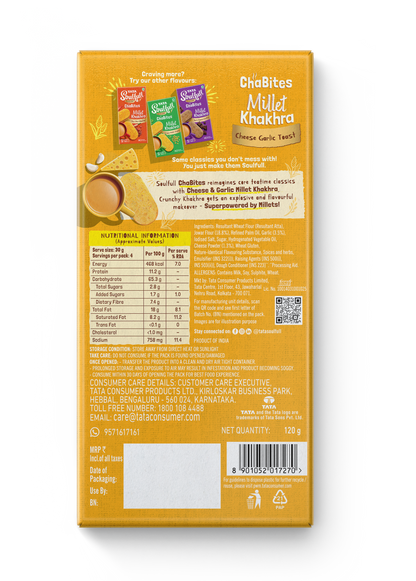 Tata Soulfull Millet Khakra Cheese Garlic Toast - 120g