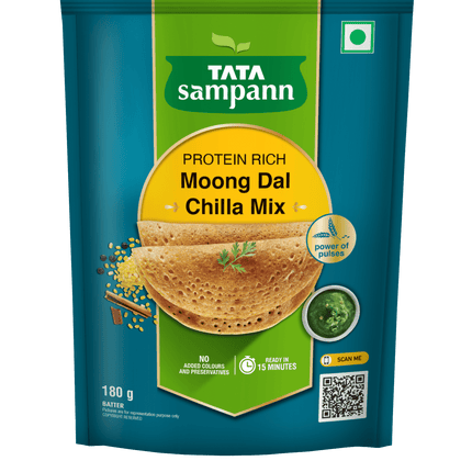 Tata Sampann Protein Rich Moong Dal Chilla Mix, Instant Ready to Cook Mix, 180g