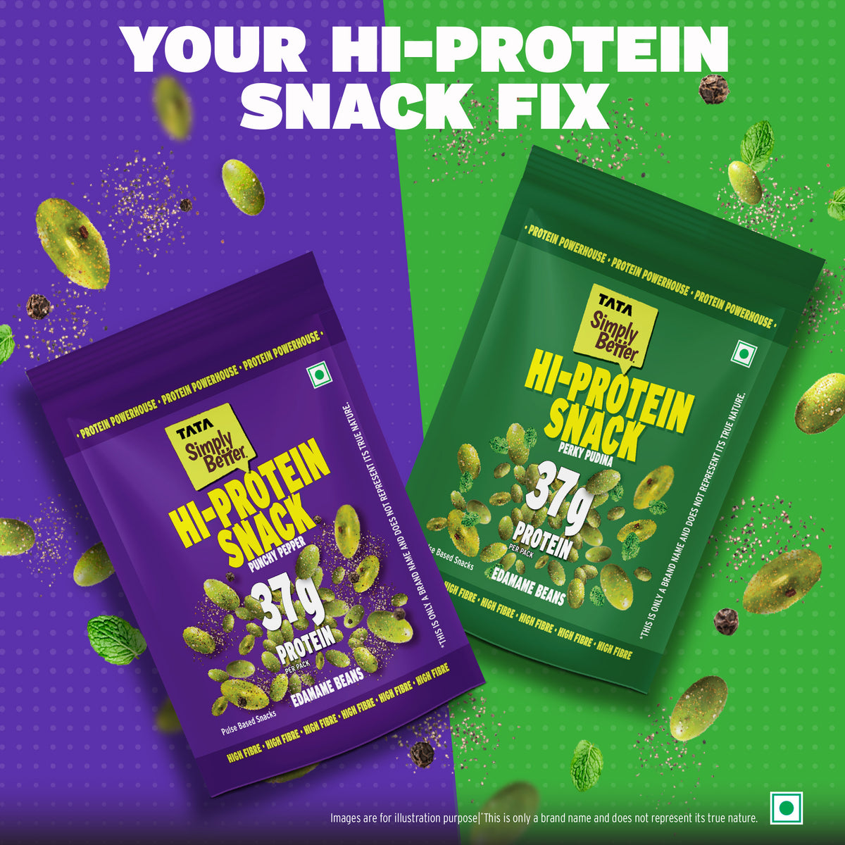 Tata Simply Better Hi-Protein Edamame Snack Perky Pudina Flavored Beans | 100g