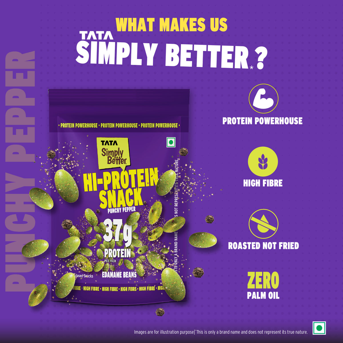 Tata Simply Better Hi-Protein Edamame Snack Punchy Pepper Flavored Beans | 100g