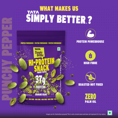 Tata Simply Better Hi-Protein Edamame Snack Punchy Pepper Flavored Beans | 100g