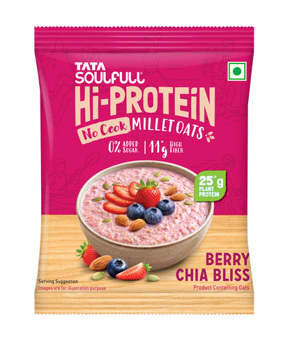 Tata Soulfull No Cook Millet Hi Protein Oats Berry Chia, 375g, 25g Plant Protein, High Fibre