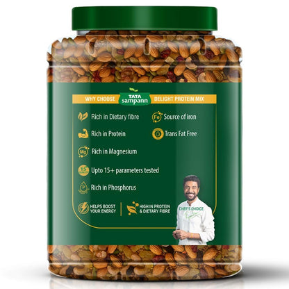 Premium Delight Protein Nuts & Seeds Mix | 1kg Pack | Protein Trail Mix | Mixed Dry Fruits, Roasted Almonds, Pumpkin and Flax Seeds, Green Raisins, Amla Bits, & Cranberries Slices | Reusable Jar