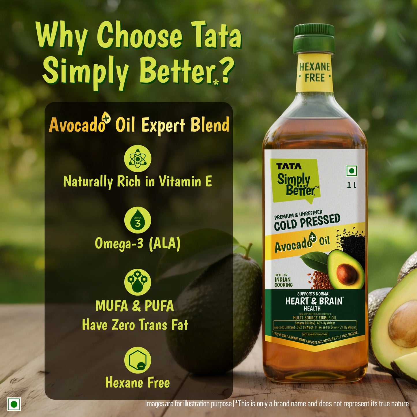Tata Simply Better Cold Pressed Avocado+ Blended 1L ( Sesame + Avocado + Flax Seed)