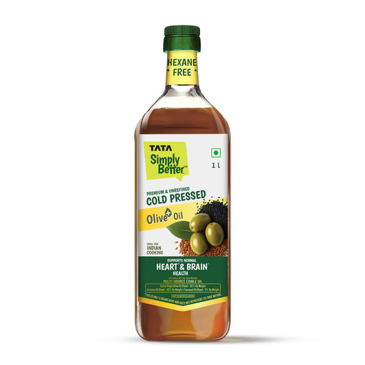 Tata Simply Better Cold Pressed Olive oil+ Blend 1L (Extra Virgin Olive + Sesame + Flax Seed)