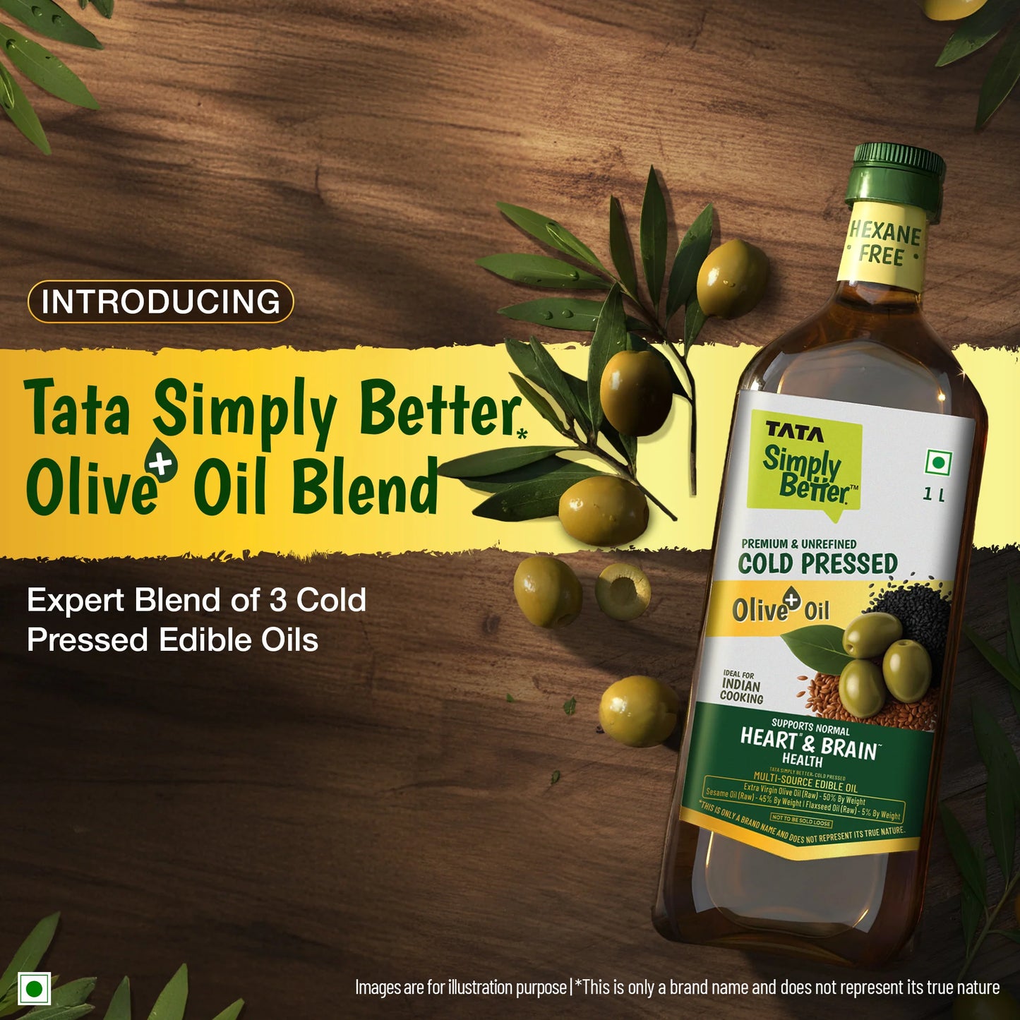 Tata Simply Better Cold Pressed Olive oil+ Blend 1L (Extra Virgin Olive + Sesame + Flax Seed)