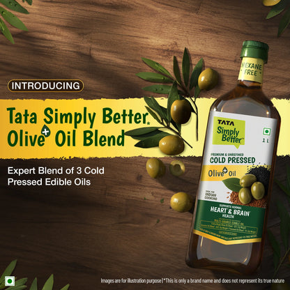 Tata Simply Better Cold Pressed Olive oil+ Blend 1L (Extra Virgin Olive + Sesame + Flax Seed)