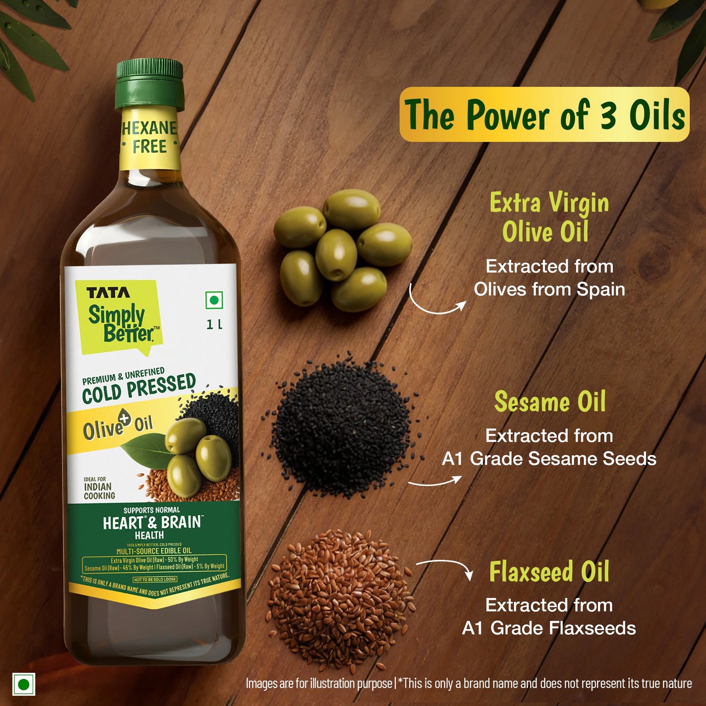 Tata Simply Better Cold Pressed Olive oil+ Blend 1L (Extra Virgin Olive + Sesame + Flax Seed)