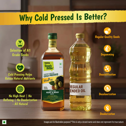Tata Simply Better Cold Pressed Olive oil+ Blend 1L (Extra Virgin Olive + Sesame + Flax Seed)