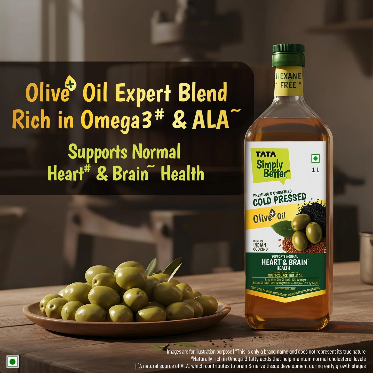 Tata Simply Better Cold Pressed Olive oil+ Blend 1L (Extra Virgin Olive + Sesame + Flax Seed)