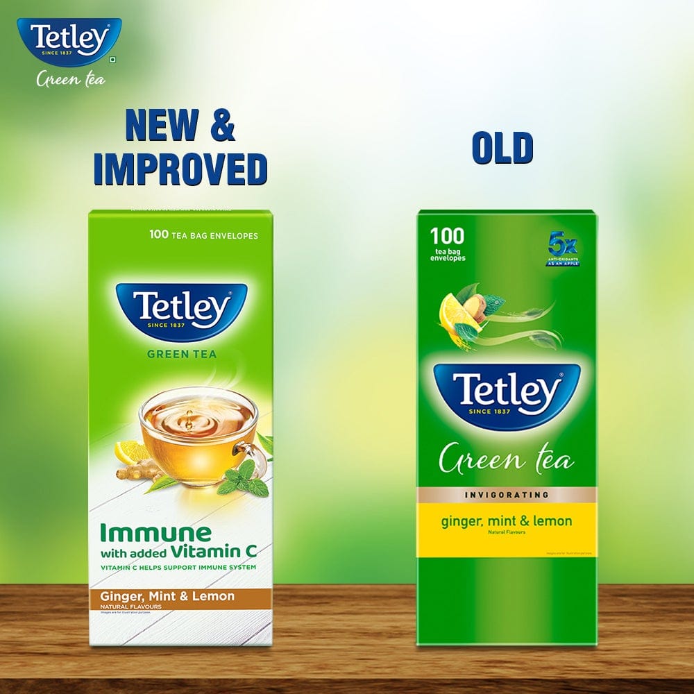 Tetley | Ginger, Mint & Lemon Flavored Green Tea | 100 Tea Bags