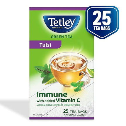 Tetley | Green Tea With Tulsi | Immune With Added Vitamin C | 25 Tea Bags, 30 Grams