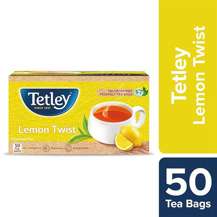 Tetley | Lemon Flavoured Refreshing Tea | Black Tea | 50 Tea Bags, 100 Grams